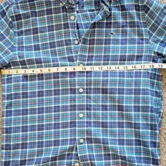 Vineyard Vines Whale Shirt Blue Check Classic Fit XL (18)boys - Picture 5 of 6